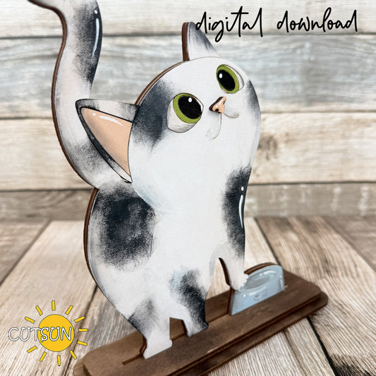 Hungry Cat Shelf Sitter SVG – Layered Laser Cut File for Pet Lover Decor