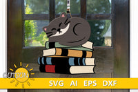 Cat on books door hanger / wall decor SVG Glowforge svg Laser cut file