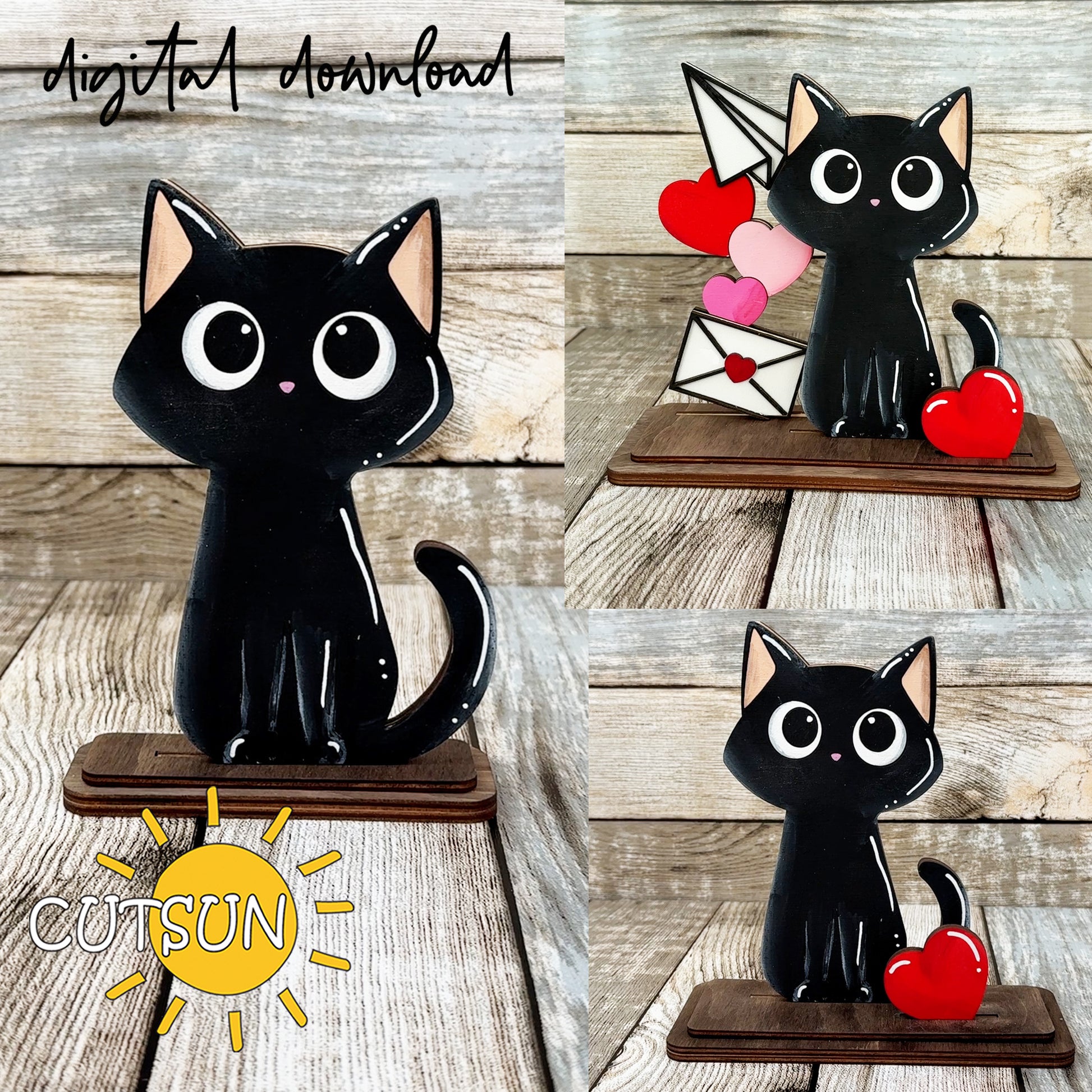 Interchangeable cat shelf sitter SVG laser cut file cute sitting cat decor digital download