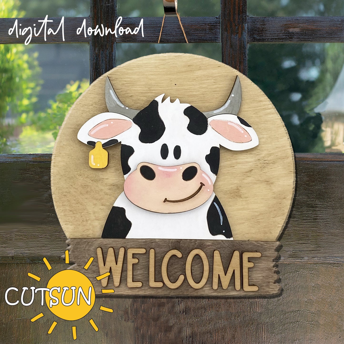 Cow door hanger SVG Round interchangeable door sign svg Cow svg BASE FILE Glowforge svg Laser cut file