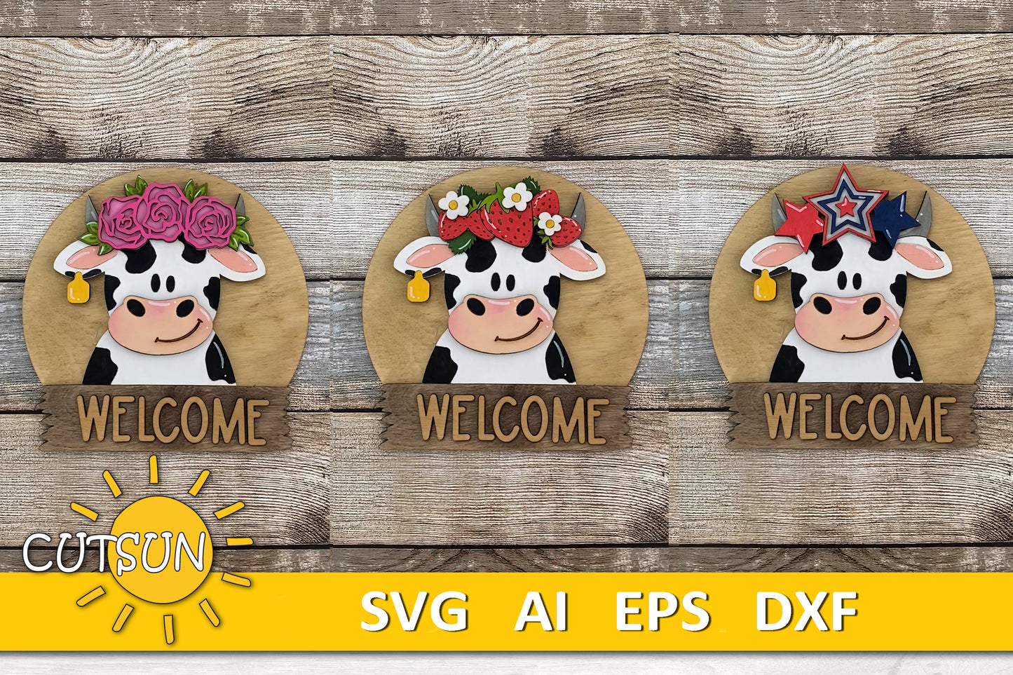 Cow door hanger SVG Round interchangeable door sign svg Cow svg BASE FILE Glowforge svg Laser cut file
