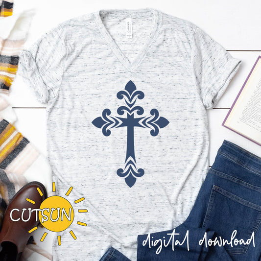 Beautiful filigree cross - svg png design suitable for printing or cutting with craft cutting machines
