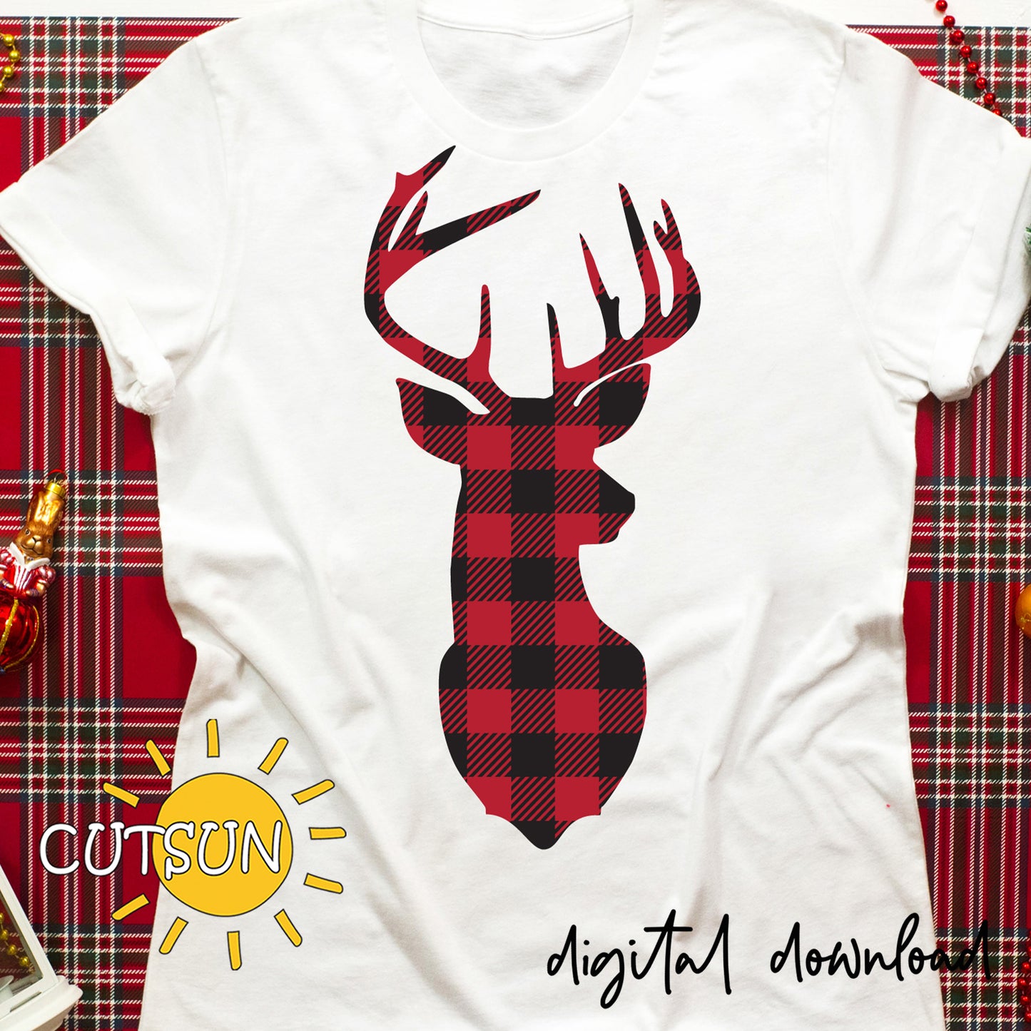 Deer Head Buffalo plaid SVG | Buffalo plaid Deer head cut file
