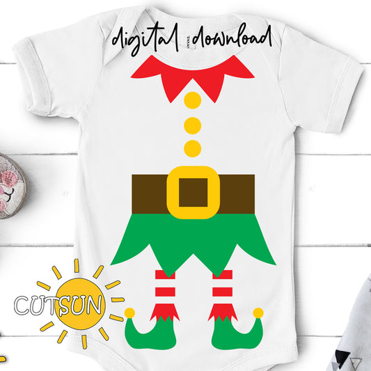 White t-shirt with elf design and 'digital download' text on a white background