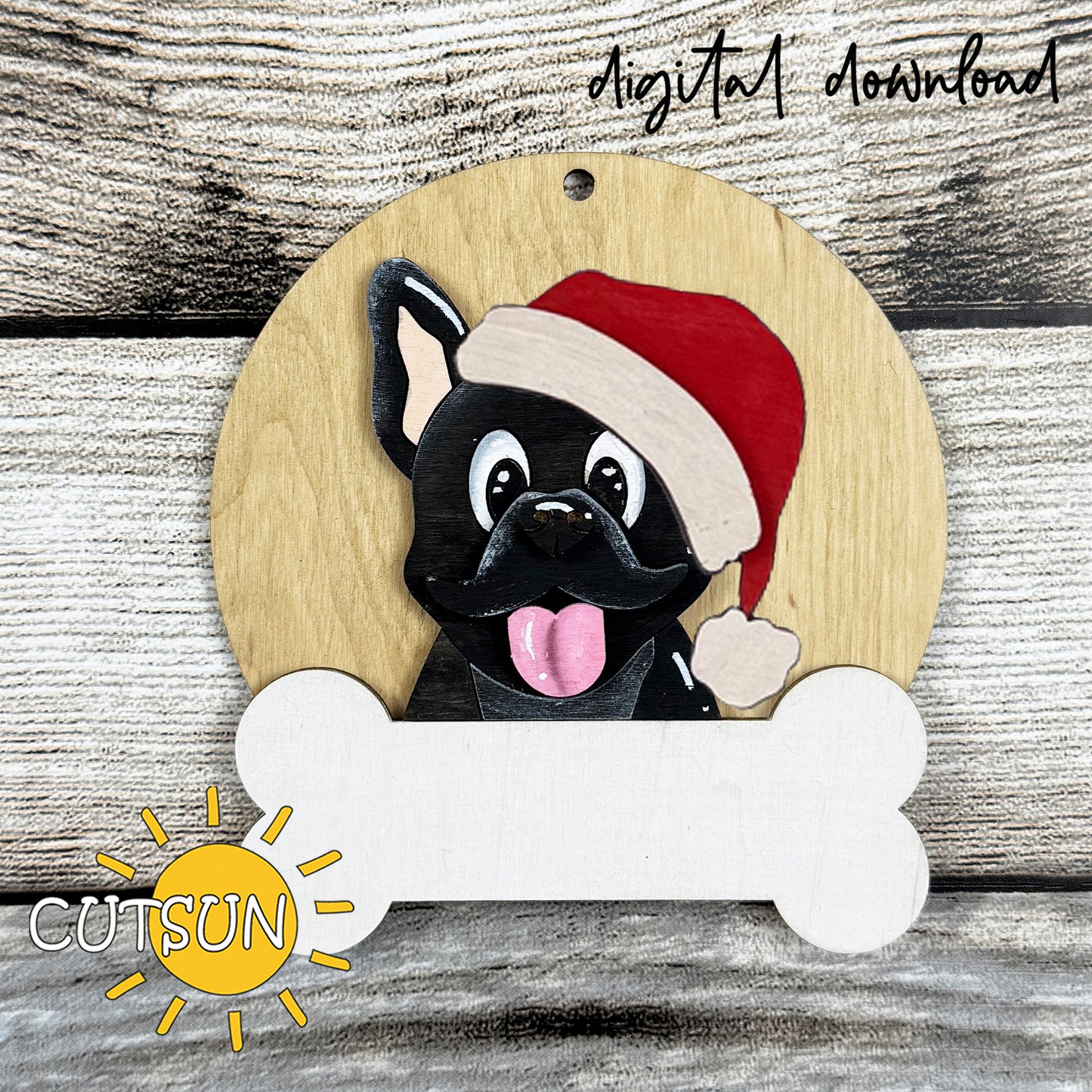 Personalized French Bulldog Christmas Ornament SVG | Layered Dog Ornament Laser Cut File | Holiday Pet Decoration Digital Download