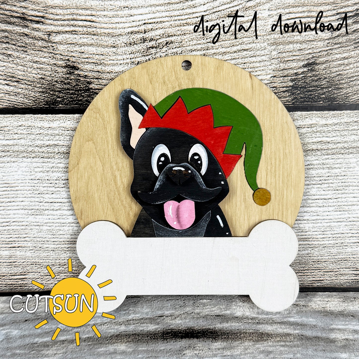 Personalized French Bulldog Christmas Ornament SVG | Layered Dog Ornament Laser Cut File | Holiday Pet Decoration Digital Download