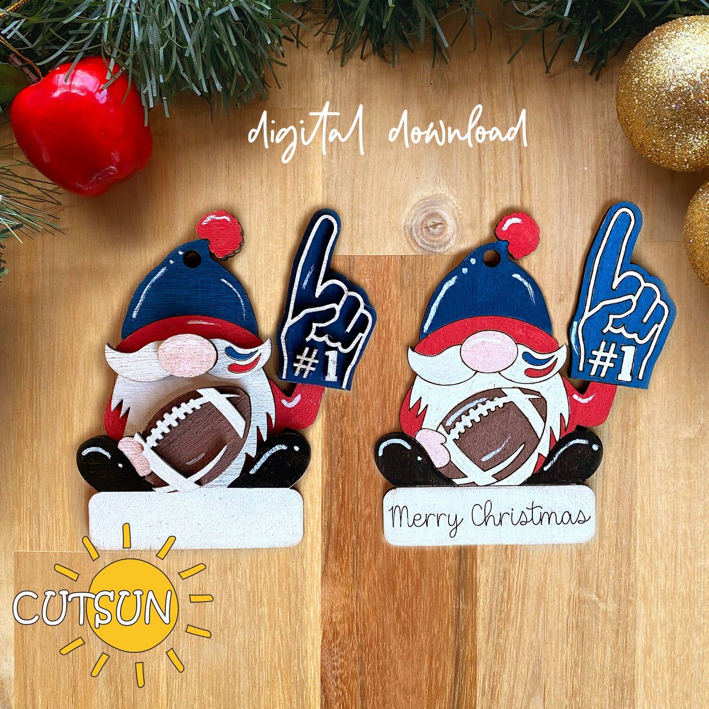 Football gnome Ornament SVG Laser cut file Football SVG Gnome svg Football ornament svg Christmas ornament svg