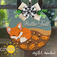 Sleeping Fox Welcome sign SVG | Hello Fall round sign SVG