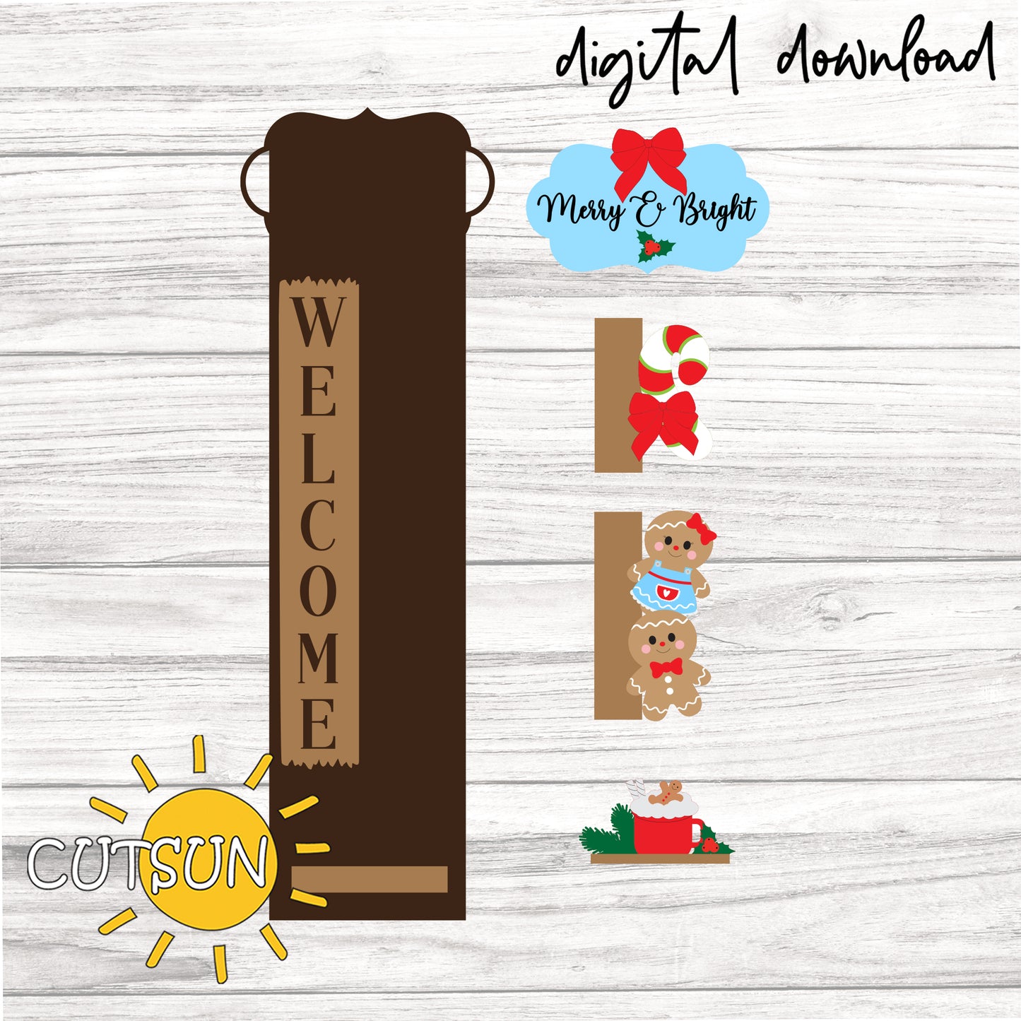 Gingerbread Vertical Sign Add-On SVG – Layered Christmas Porch Leaner Laser Cut File