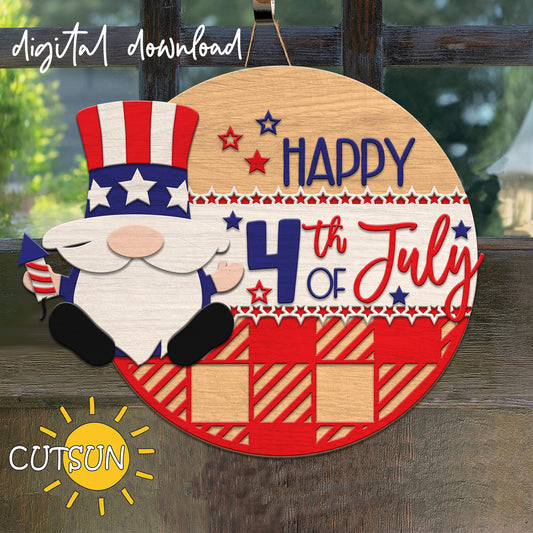 Patriotic Gnome Door hanger SVG | Happy 4th of July Door hanger SVG