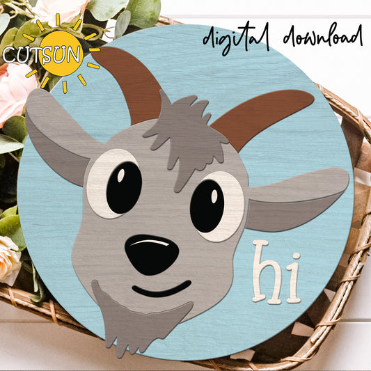 Cartoon dog face with 'hi' text on a blue background, surrounded by flowers and leaves.