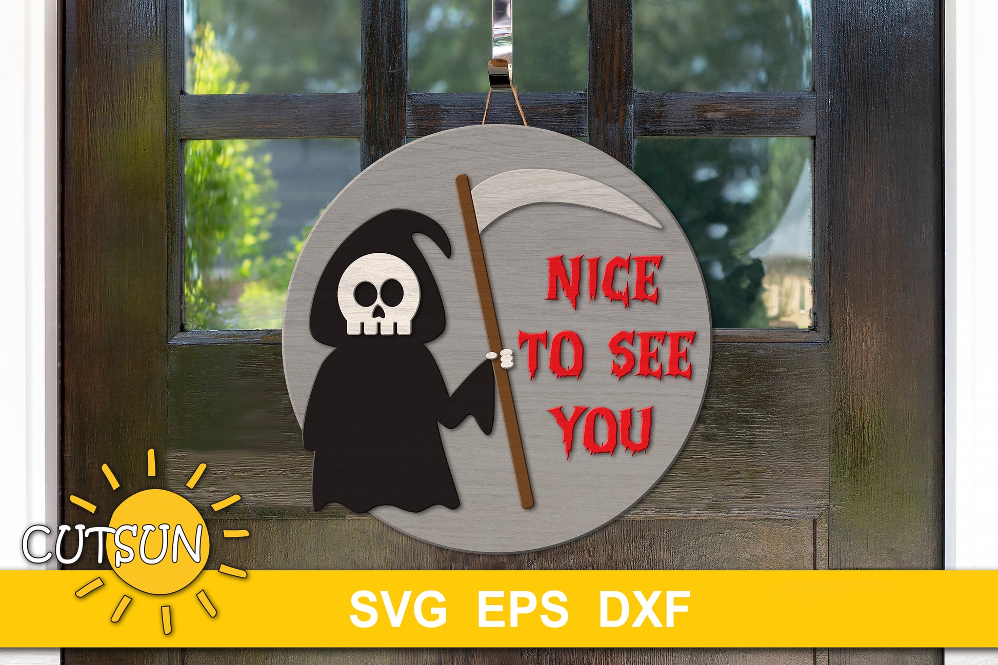 Grim reaper Halloween door hanger SVG