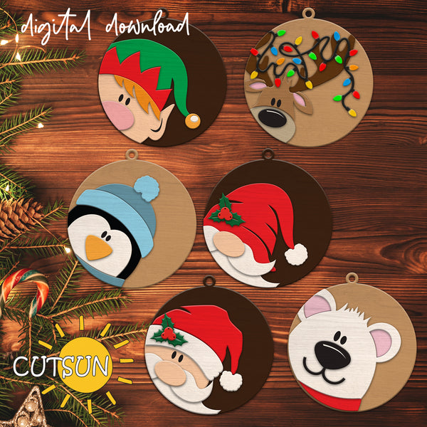 Christmas Ornaments SVG Bundle | Christmas Bauble SVG | Santa Ornament SVG | Laser cut file