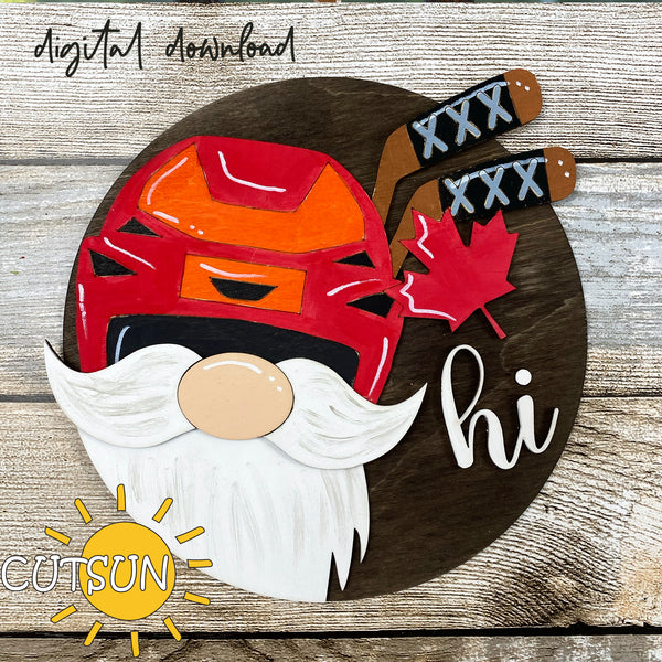 Interchangeable Round Gnome door hanger SVG Canada Hockey Add-on Gnome Hi Door hanger svg Hockey gnome svg Glowforge SVG Laser cut file