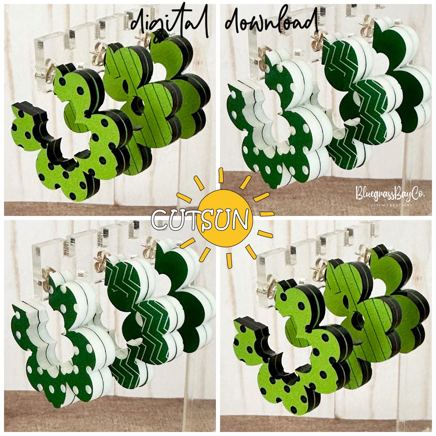 Collage of green and black caterpillar-shaped decorations with 'CUTSUN' branding.