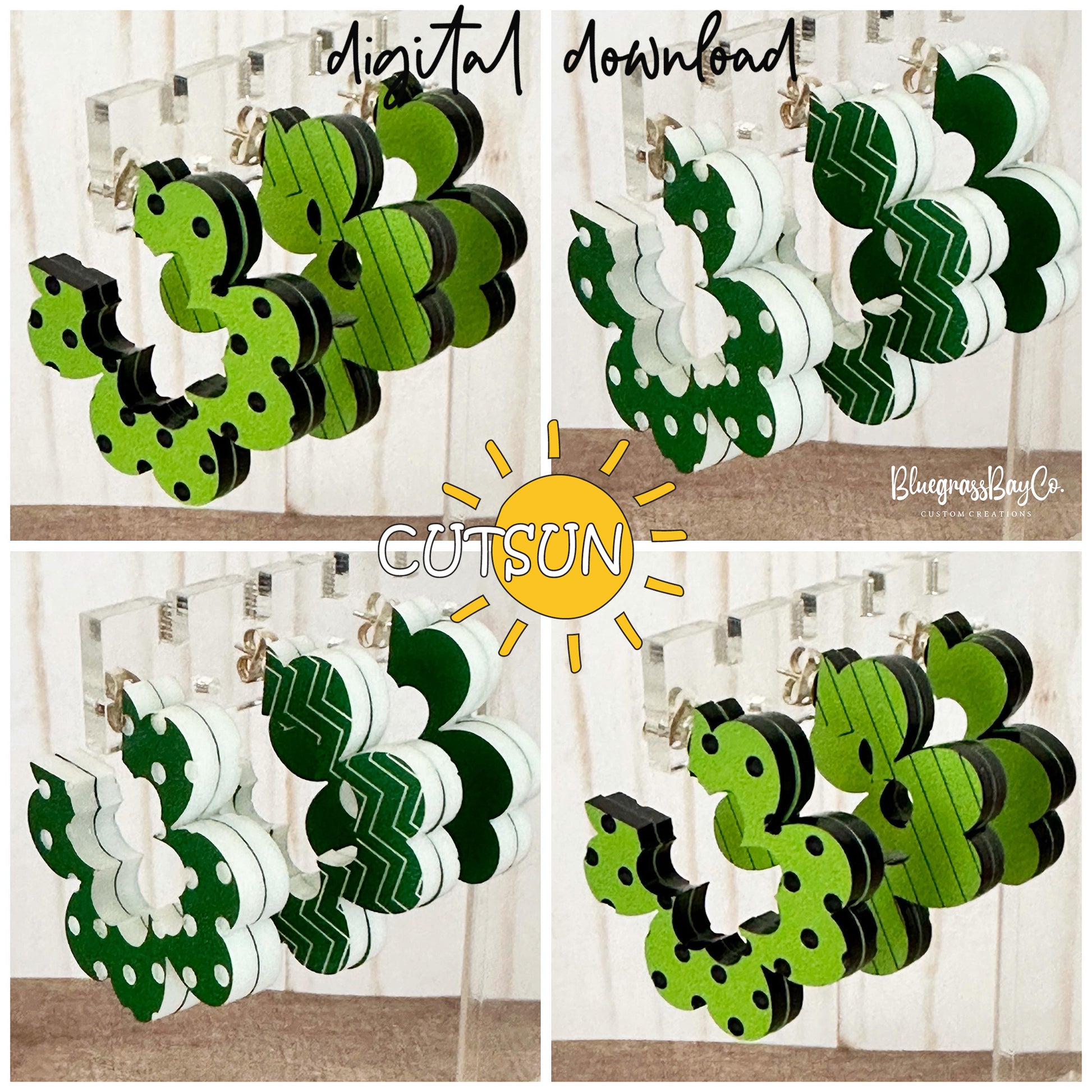 Collage of green and black caterpillar-shaped decorations with 'CUTSUN' branding.