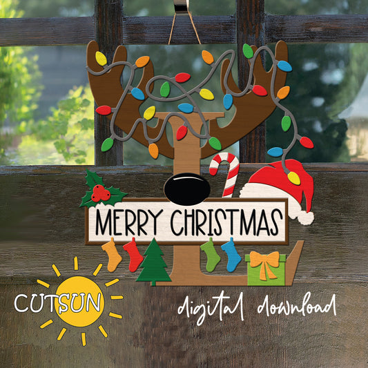 Christmas Monogram Door sign SVG - letter L | Christmas welcome sign SVG | Laser cut file