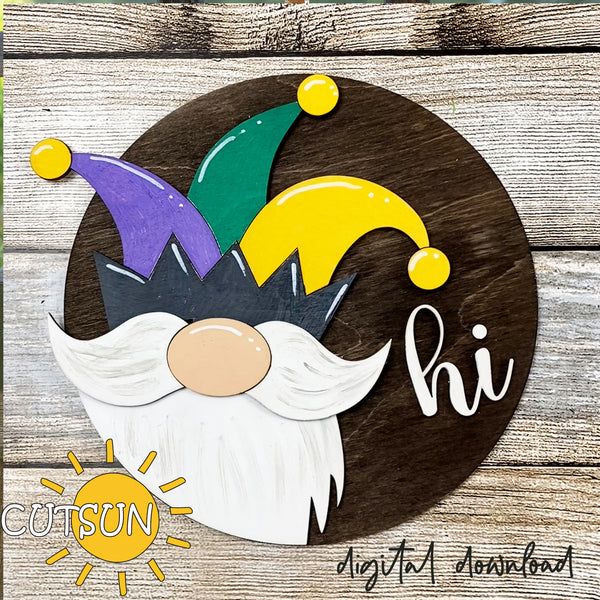 Interchangeable Round Gnome door hanger SVG Mardi Gras Add-on Gnome Hi Door hanger svg Glowforge SVG Laser cut file