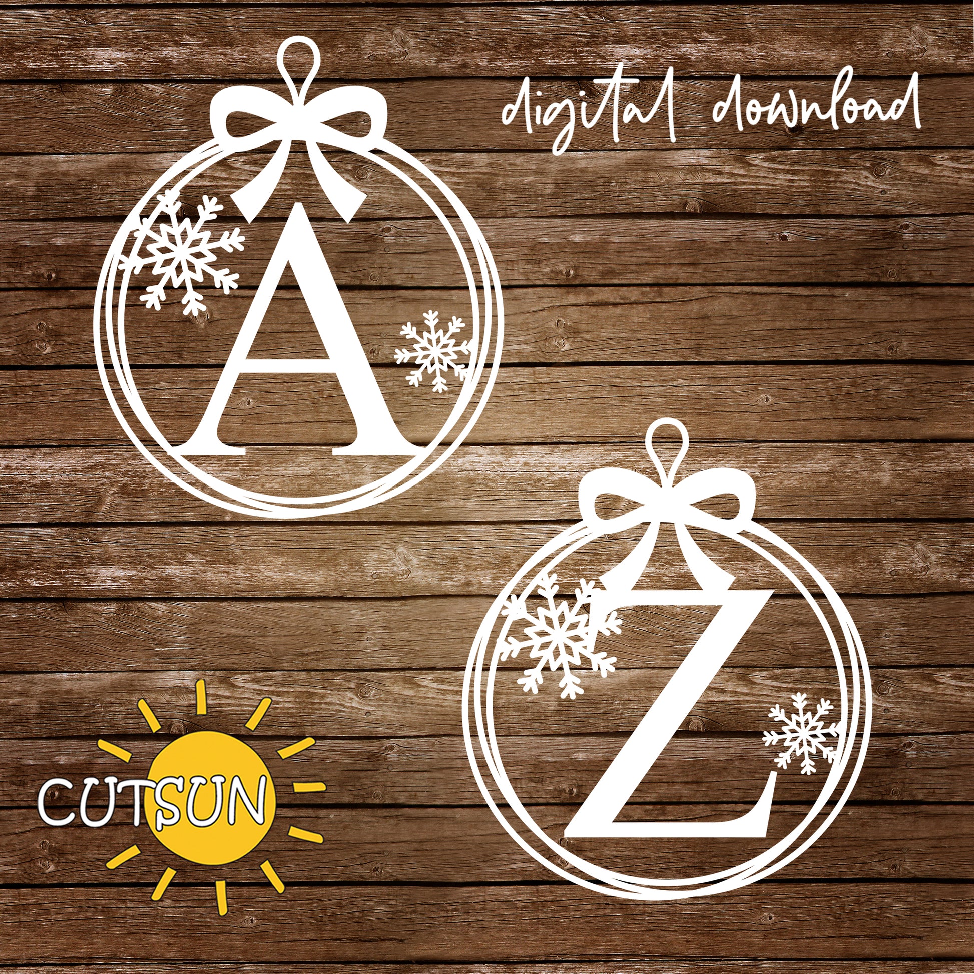 Chirstmas ornaments-monograms with a bow and snowflakes - svg files