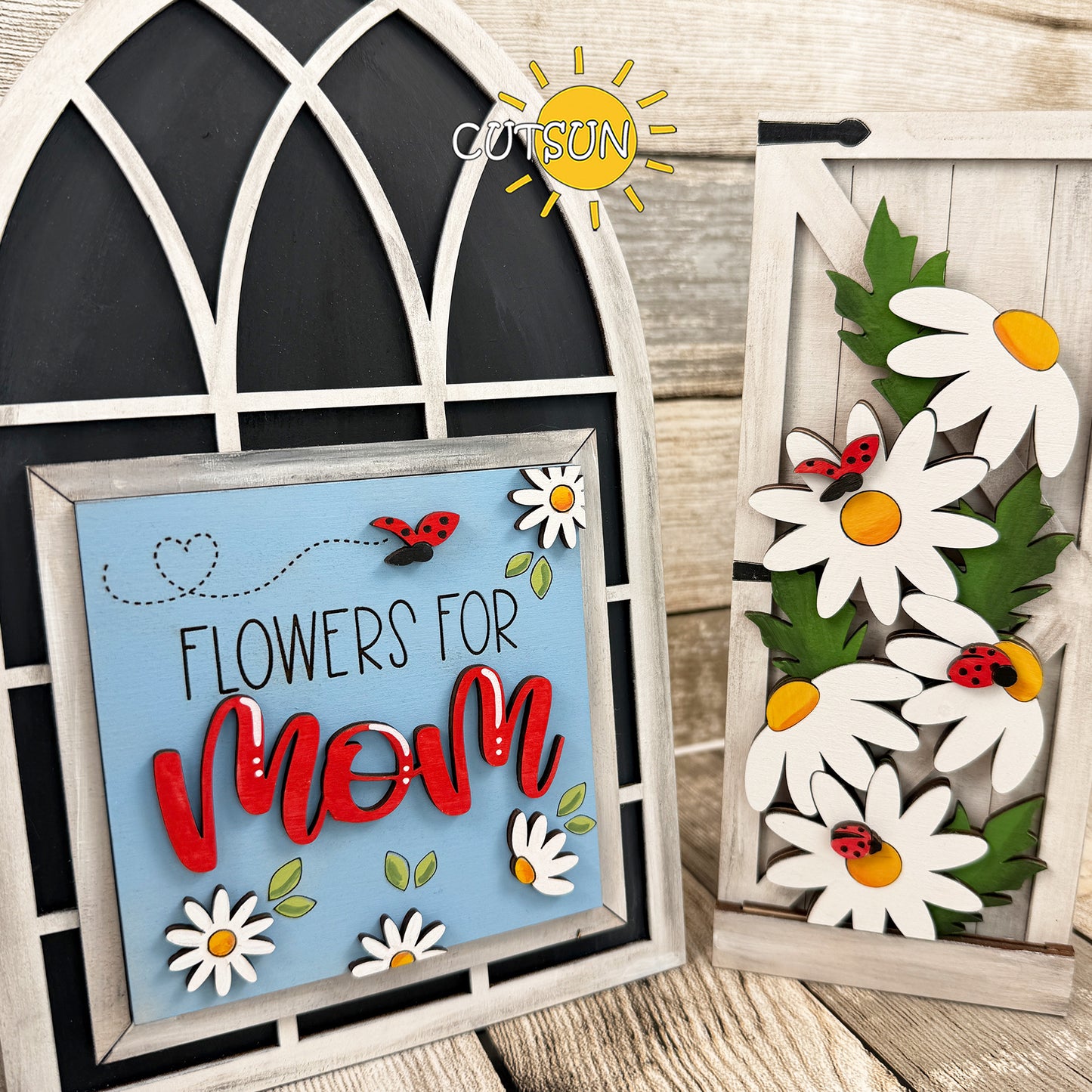 Flowers for Mom Farmhouse Window Add-On SVG for Laser Cutters | Interchangeable Mother’s Day Sign | Digital Download