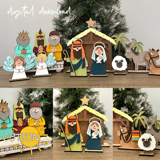 Nativity scene Shelf sitters SVG | Cute Nativity scene shelf sitters SVG | Christmas decor | Glowforge svg | Laser cut file