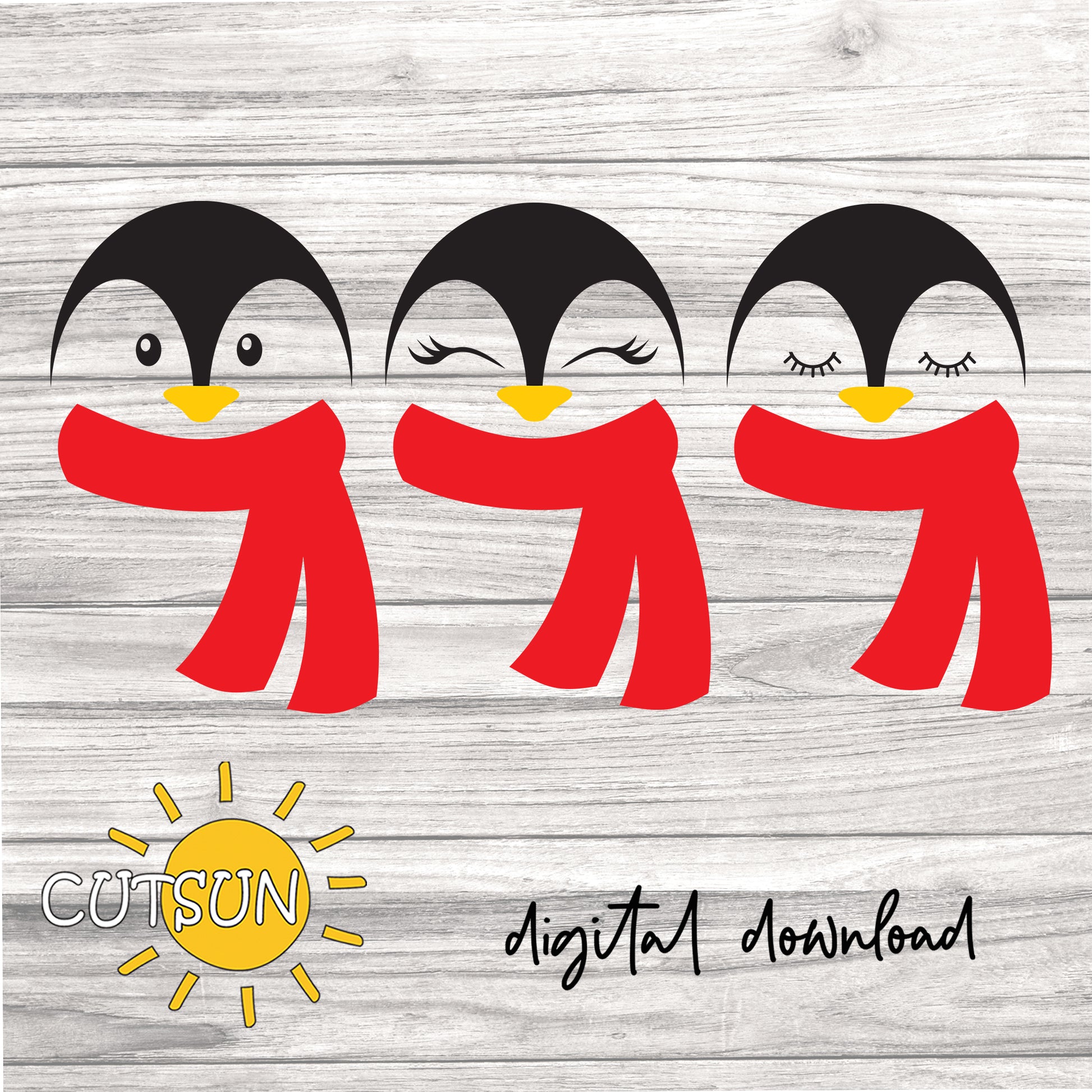 Three cute baby penguins with different expressions