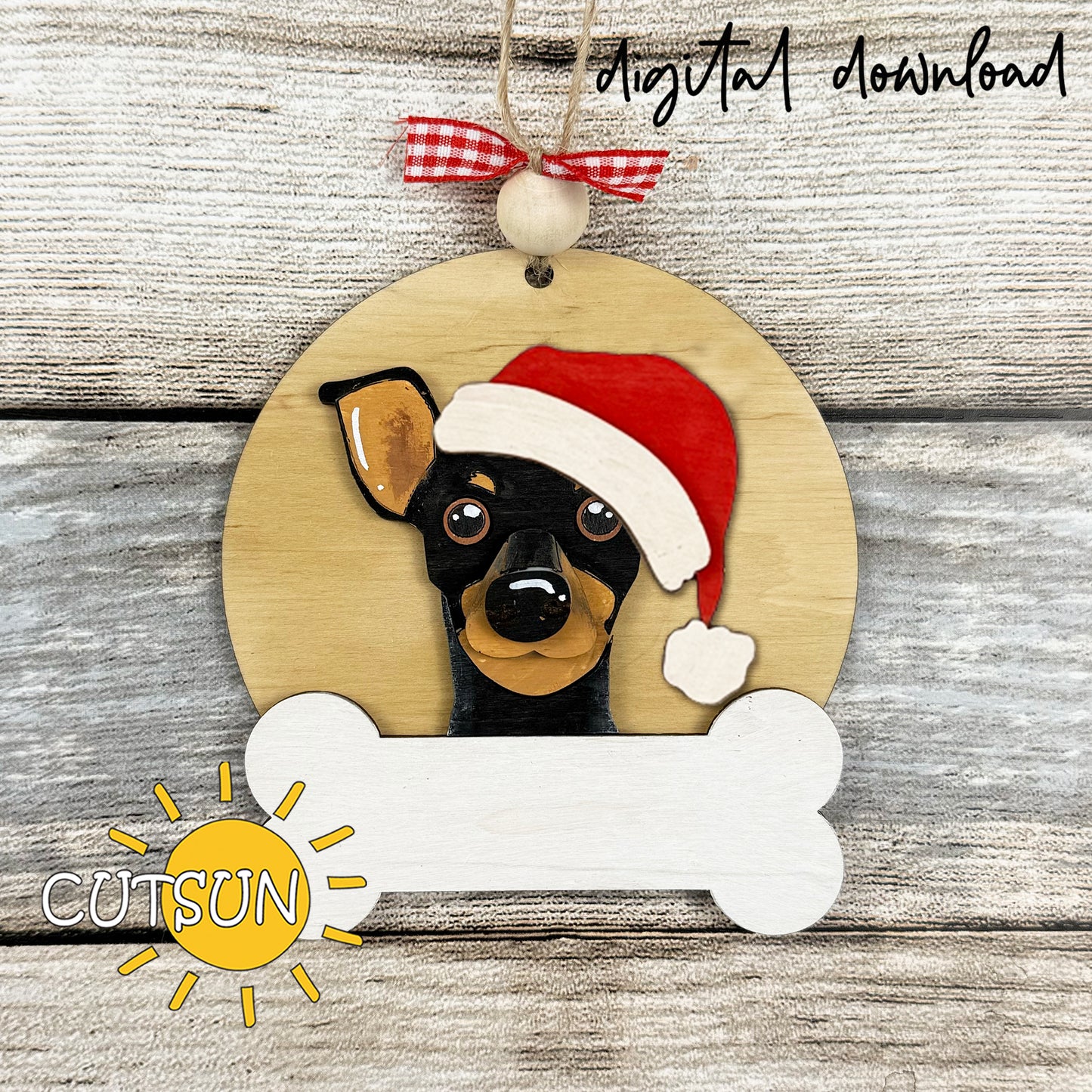 Pinscher Christmas Ornament Bundle | Laser Cut Dog Bone Ornaments | Personalized Pet Holiday SVG Files