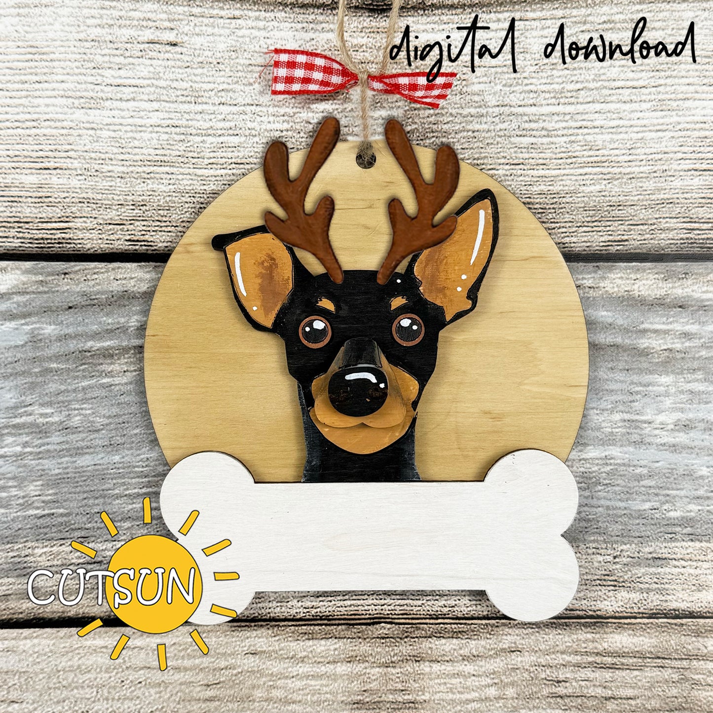 Pinscher Christmas Ornament Bundle | Laser Cut Dog Bone Ornaments | Personalized Pet Holiday SVG Files