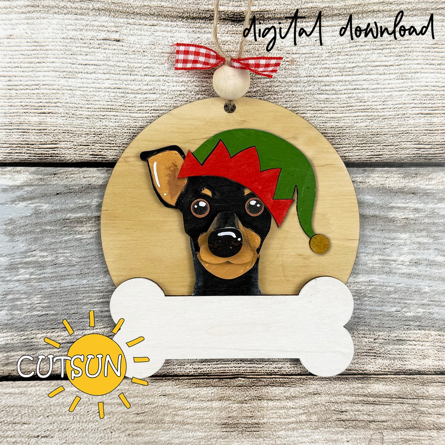 Pinscher Christmas Ornament Bundle | Laser Cut Dog Bone Ornaments | Personalized Pet Holiday SVG Files