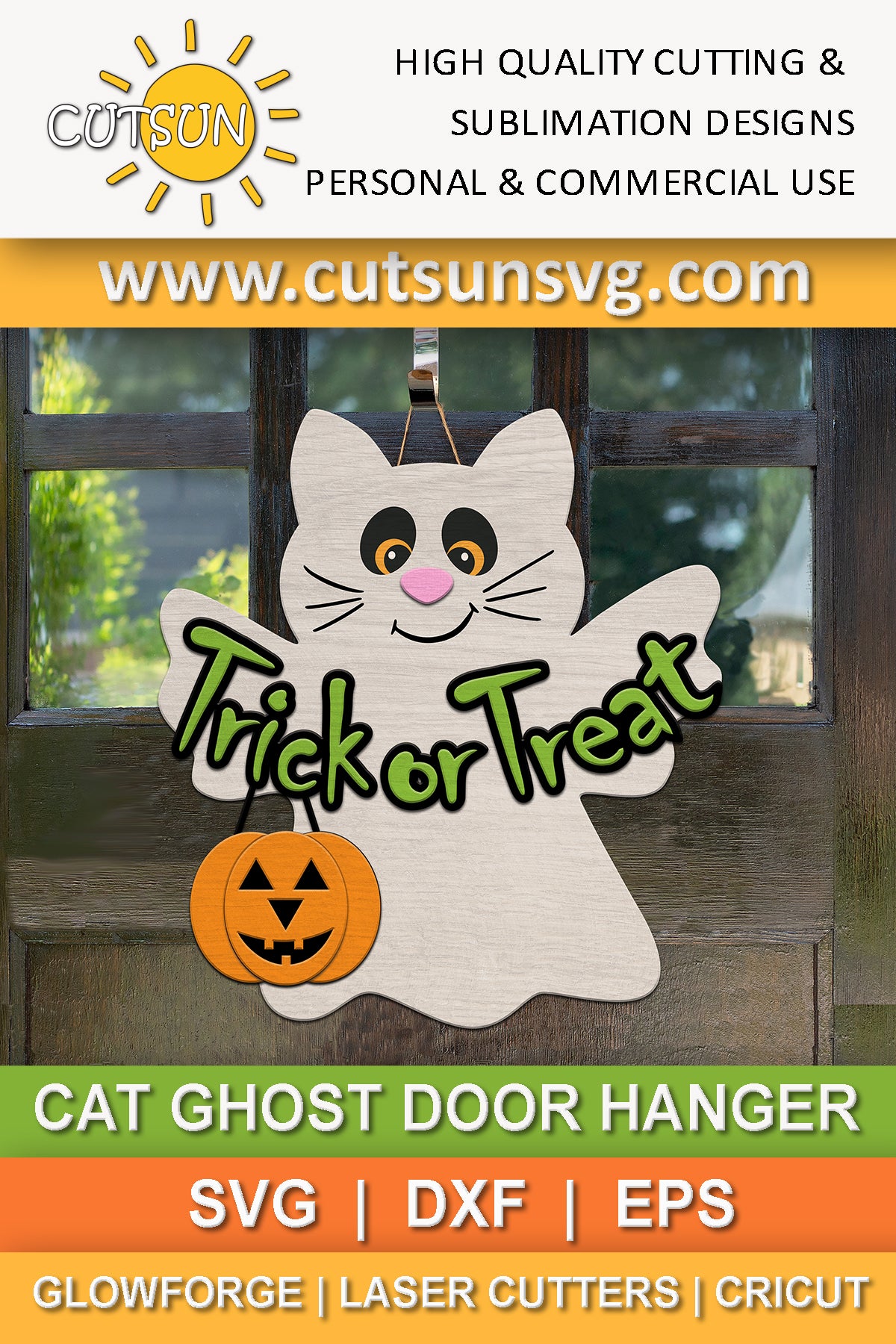 Cat ghost door hanger SVG