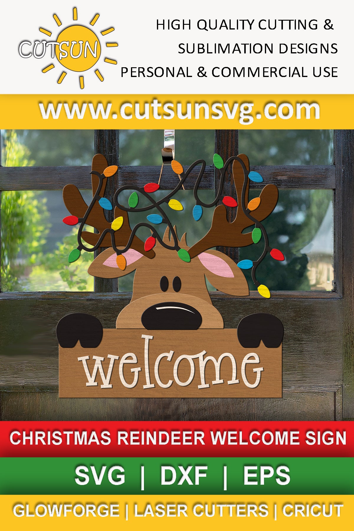 Reindeer door hanger laser cut file