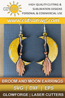  Broom and Moon Earrings SVG Halloween earrings svg Witch earrings svg Glowforge svg laser cut file