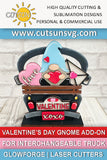 Valentine's day add-on for the Interchangeable truck featuring a cute Gnome holding a heart, a heart with love and a love letter; a plate with three hearts and the word Valentine and a license plate with xoxo - SVG digital download for use with laser cutters