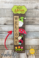 Hello Spring porch sign add-on Spring Gnome SVG with a free Interchangeable Porch leaner SVG included Glowforge SVG Laser cut file