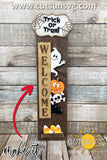Trick or treat SVG porch sign add-on with an Interchangeable Porch leaner SVG Ghost vertical sign SVG Halloween porch decor Laser cut file
