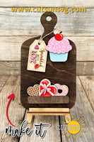 Valentine's day Cupcake Cutting board Interchangeable decor Laser cut file