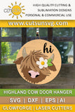Highland cow door hanger SVG Highland cow with Daisy svg Farmhouse welcome sign SVG Welcome door hanger svg Glowforge SVG Laser cut file