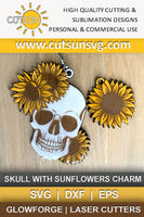 Skull with sunflower charm SVG Skull with sunflower magnet SVG