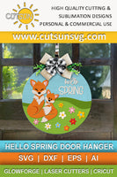Hello Spring door hanger SVG Cute foxes welcome sign Glowforge svg laser cut file