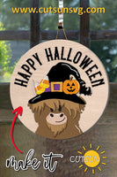 Halloween Highland Cow door hanger SVG Round door hanger svg