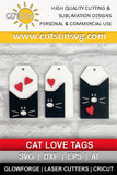 Cats and hearts Valentine's day tags - SVG digital download for use with laser cutters or Cricut / Silhouette craft cutting machines