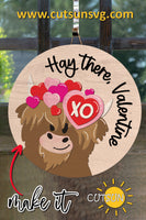 Valentine's day Highland Cow door hanger SVG Laser cut file