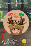 Highland Cow Ho Ho Ho Door Hanger SVG Christmas lights door hanger SVG