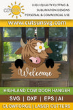 Cute Highland cow door hanger SVG Farmhouse door hanger svg Highland cow svg Glowforge SVG Laser cut file