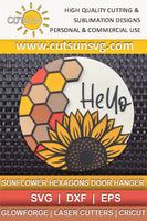 Sunflower with hexagons door hanger SVG