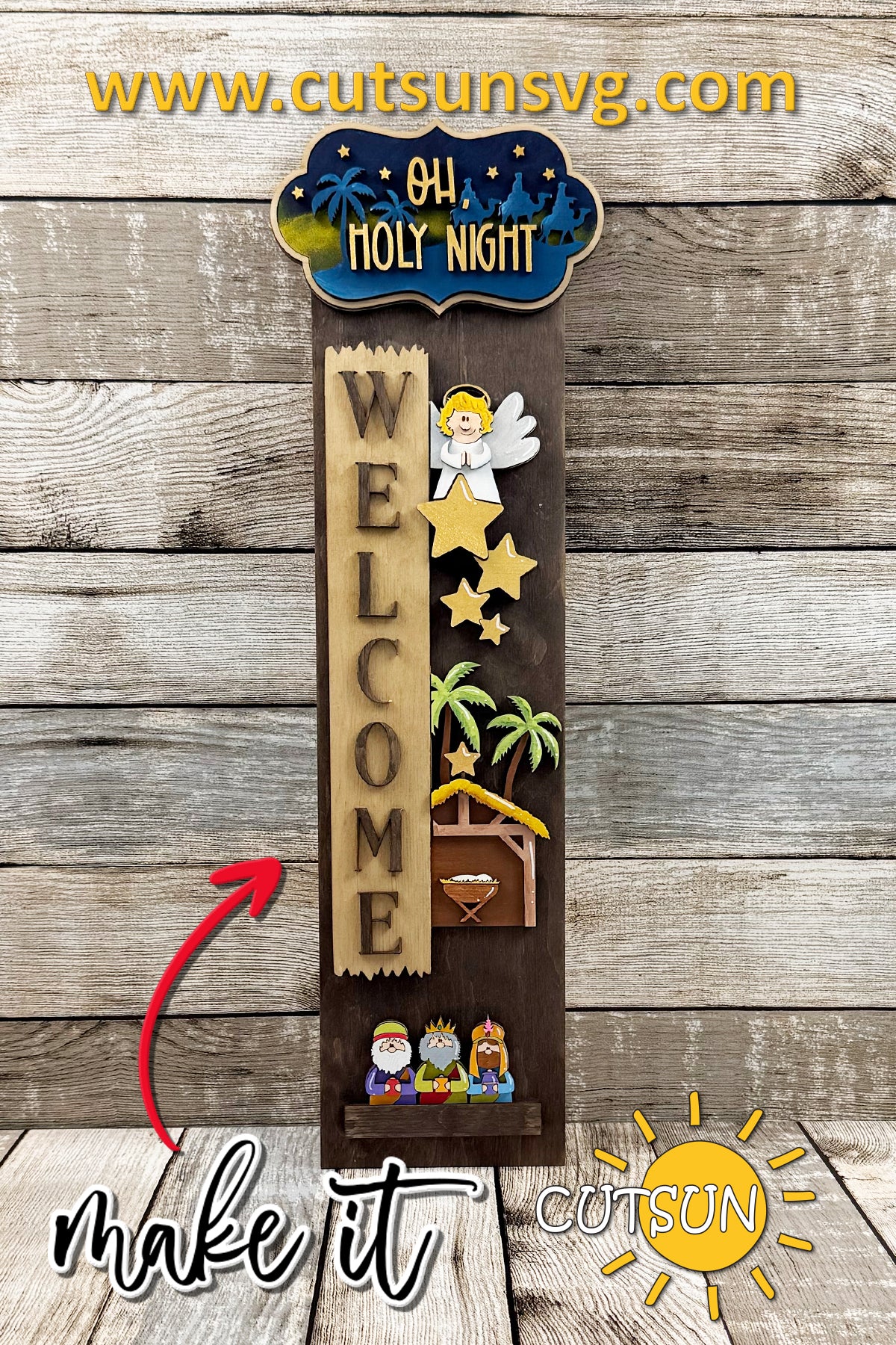 Nativity Porch Sign SVG | Interchangeable Vertical Leaner Christmas Add-On | Laser Cut File