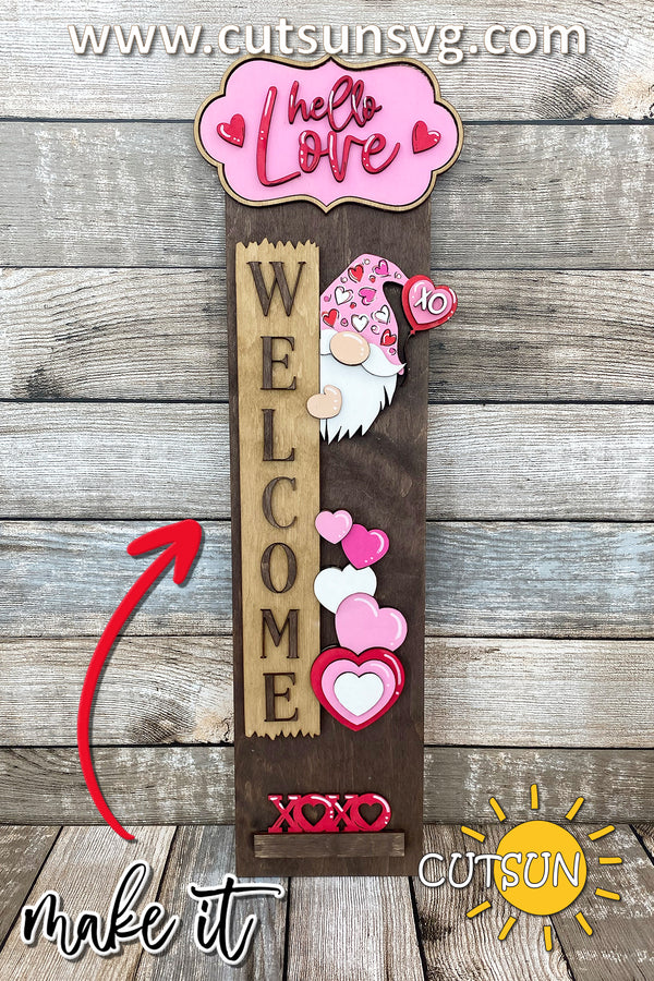 Valentine Porch Sign SVG | Interchangeable Gnome Add-On for Vertical P ...