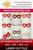 Patterned hearts dangle earrings SVG bundle