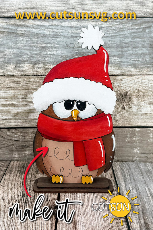 Santa Owl Shelf Sitter SVG | Christmas Owl Laser Cut File