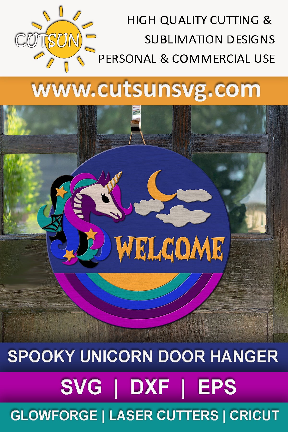Spooky unicorn door hanger SVG